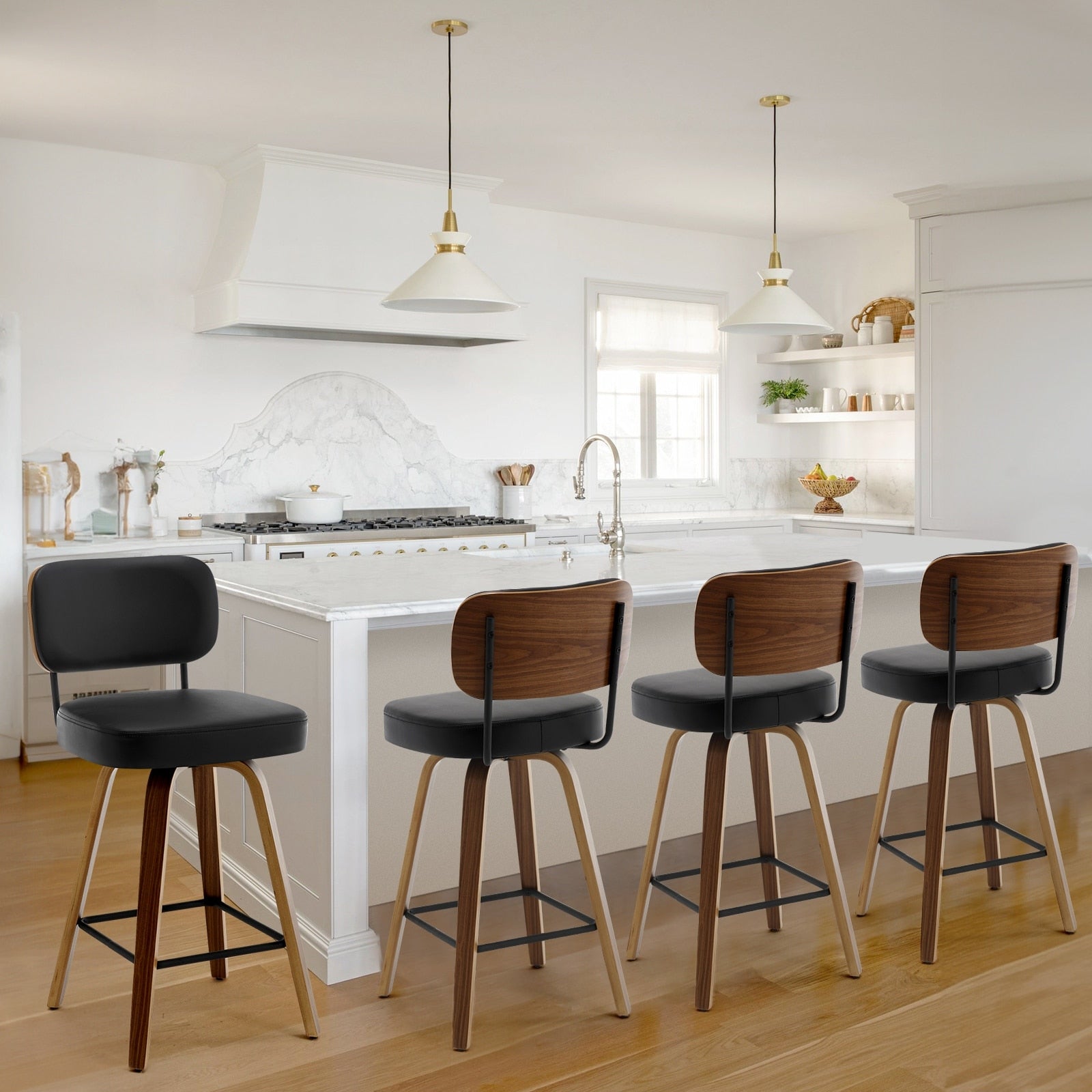 Tabourets de bar pivotants 26/29 avec pieds en bois courbé
