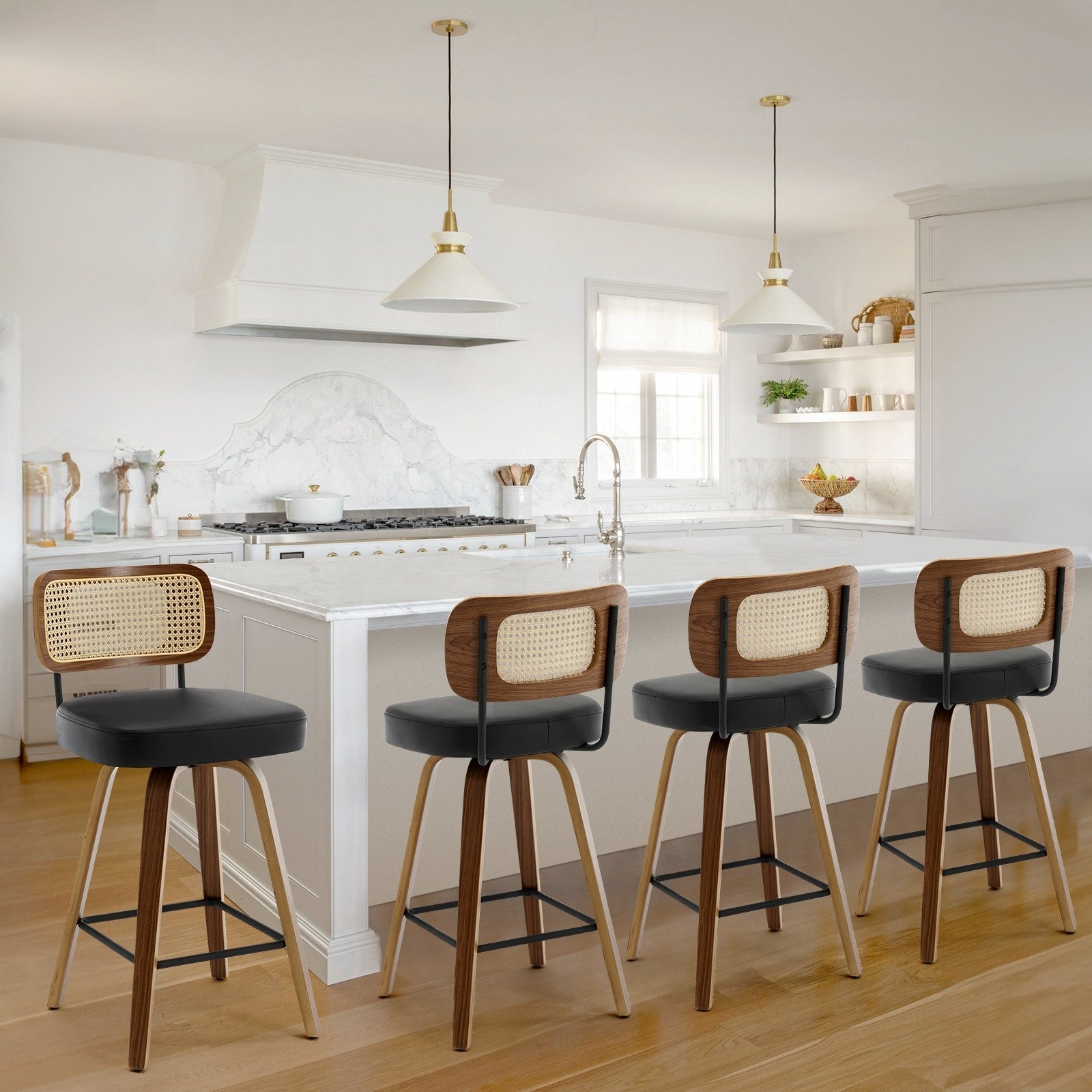 Tabourets de bar pivotants 26/29 avec pieds en bois courbé