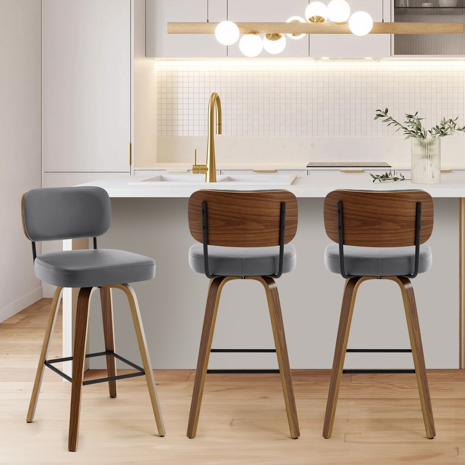 Tabourets de bar pivotants 26/29 avec pieds en bois courbé