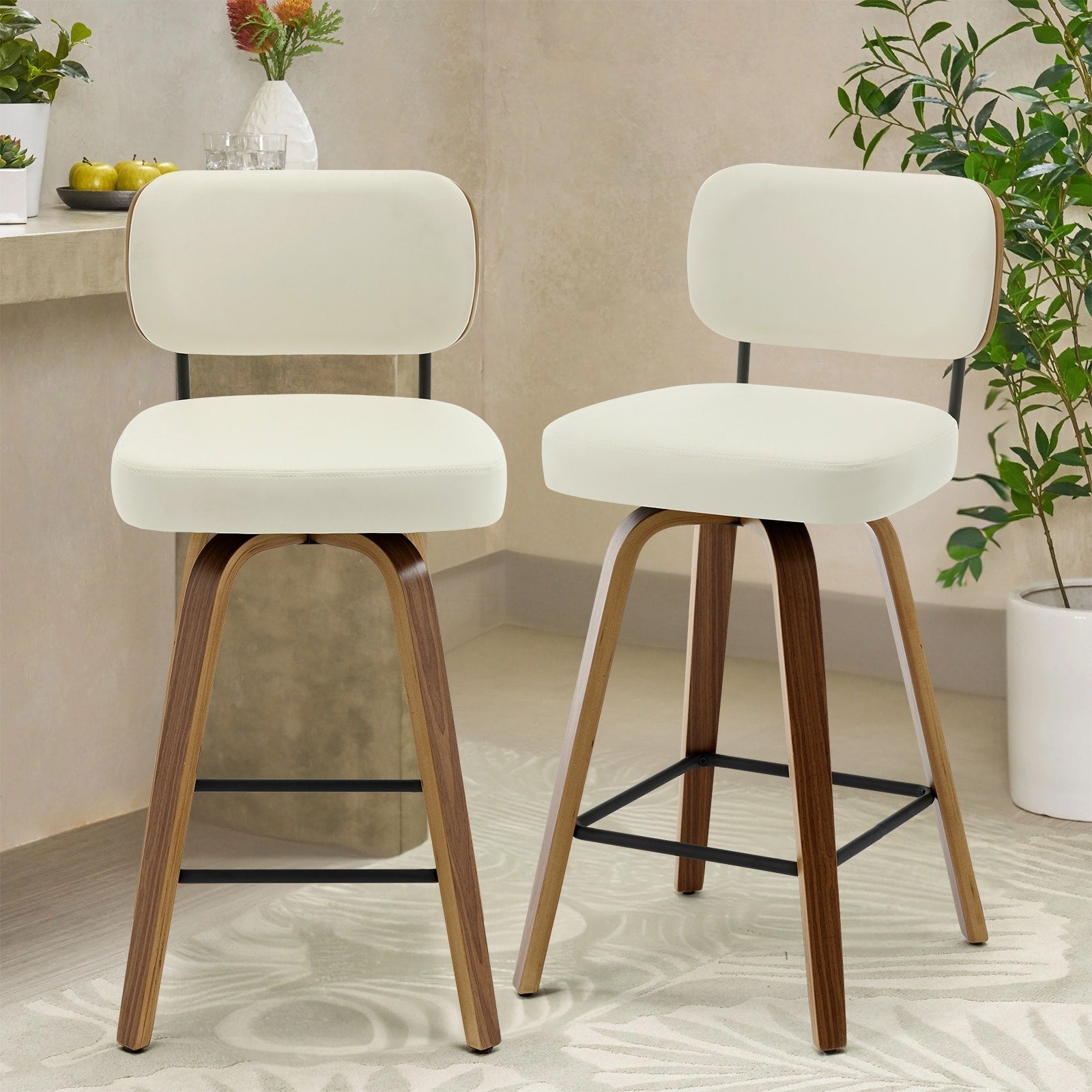 Tabourets de bar pivotants 26/29 avec pieds en bois courbé