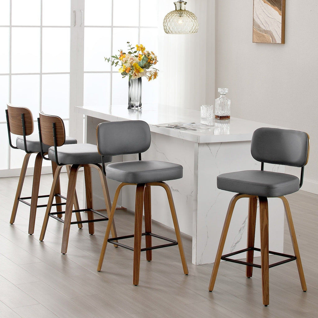 Tabourets de bar pivotants 26/29 avec pieds en bois courbé