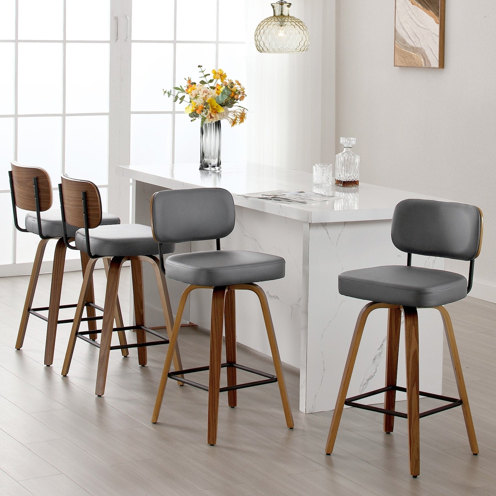Tabourets de bar pivotants 26/29 avec pieds en bois courbé