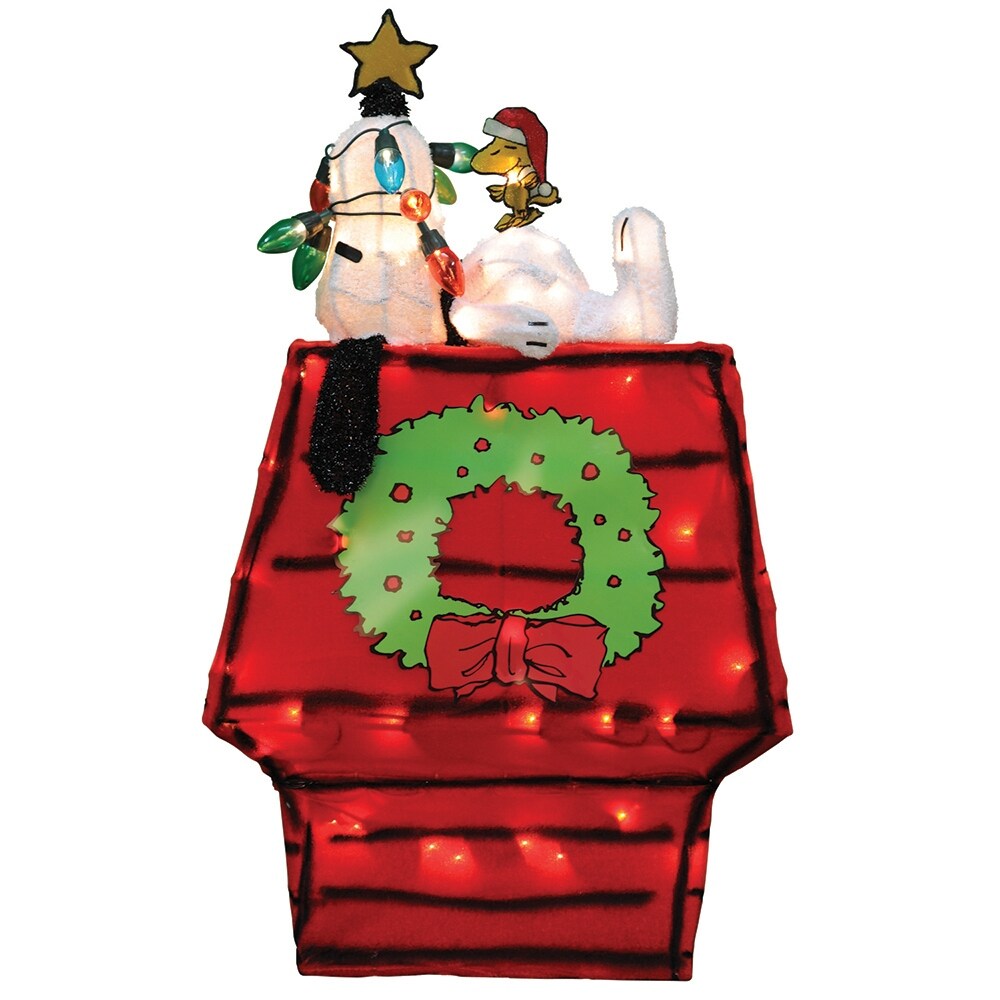 26 décorations de jardin pré-éclairées à LED 3D Peanuts représentant Snoopy sur une niche avec étoile