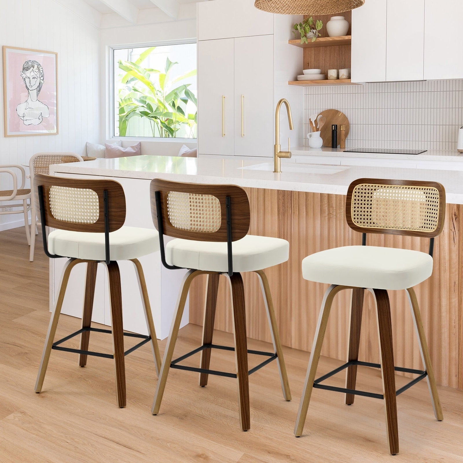 Tabourets de bar pivotants 26/29 avec pieds en bois courbé