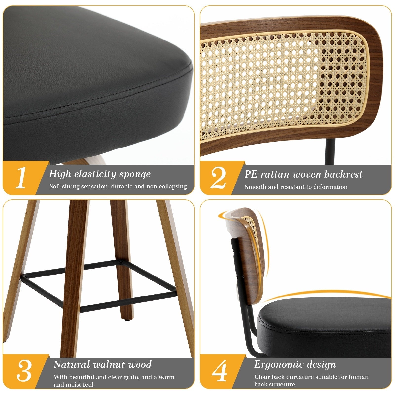 Tabourets de bar pivotants 26/29 avec pieds en bois courbé