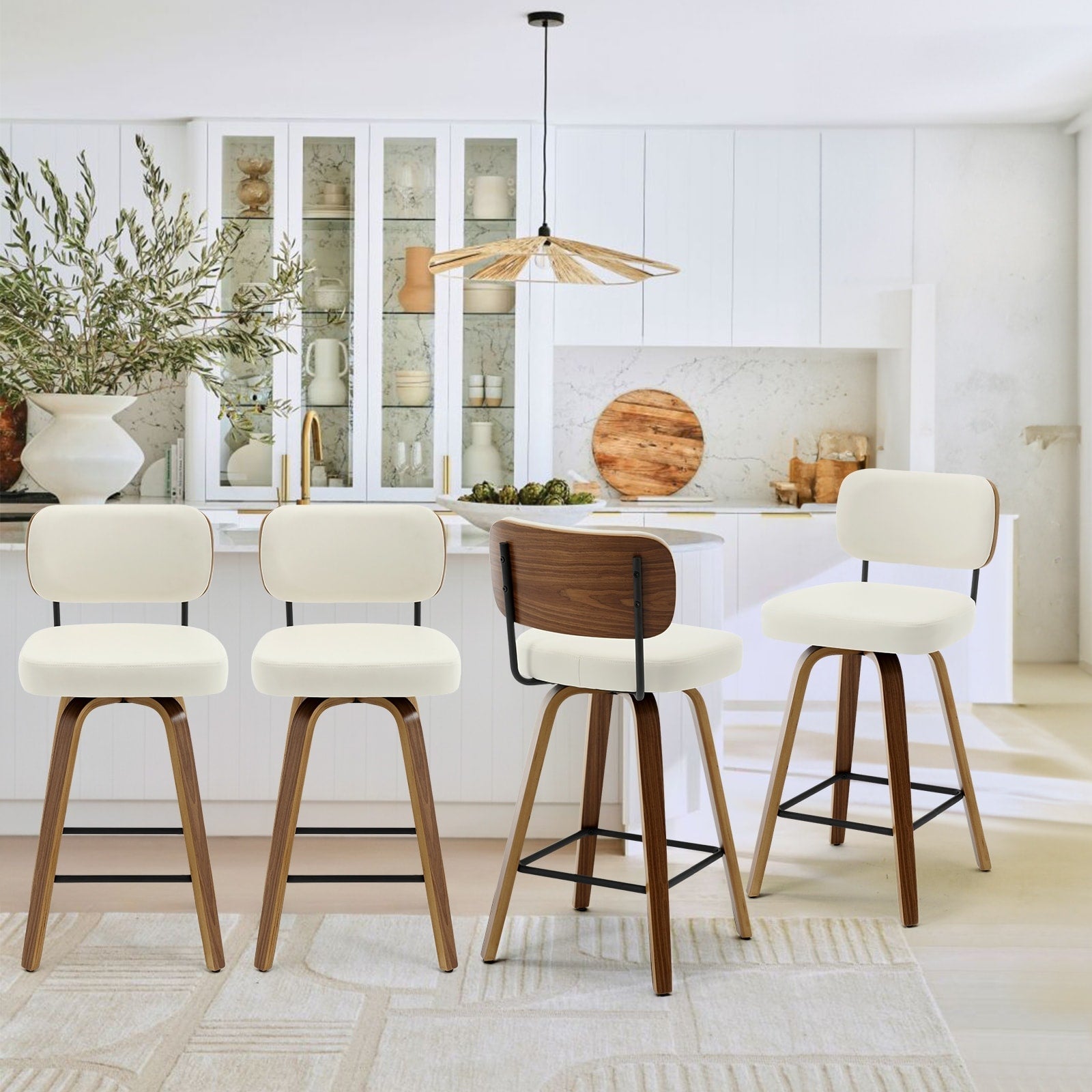 Tabourets de bar pivotants 26/29 avec pieds en bois courbé