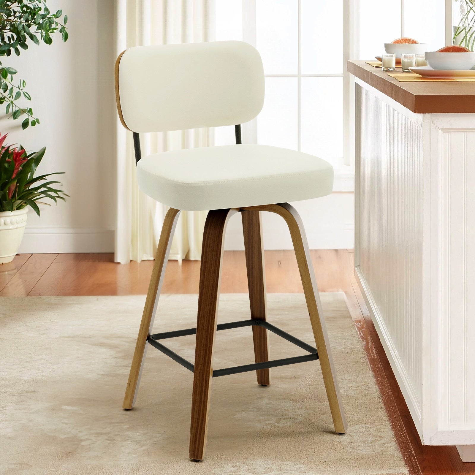 Tabourets de bar pivotants 26/29 avec pieds en bois courbé
