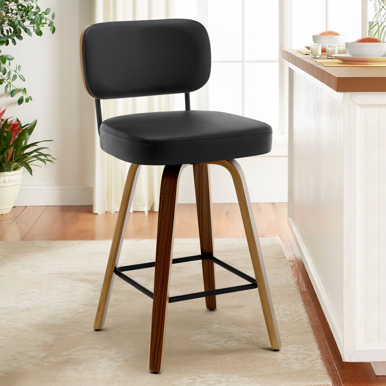 Tabourets de bar pivotants 26/29 avec pieds en bois courbé