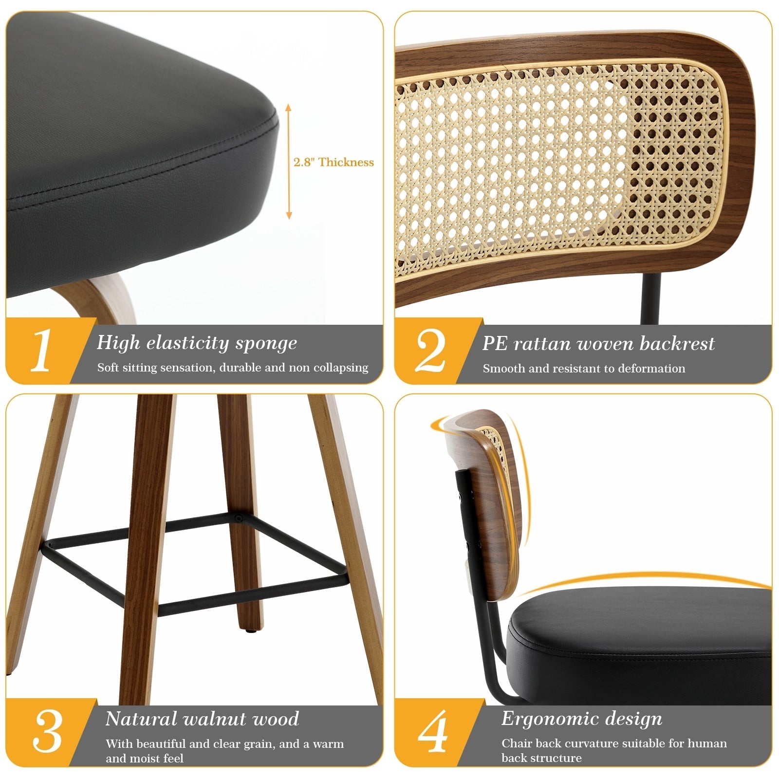 Tabourets de bar pivotants 26/29 avec pieds en bois courbé