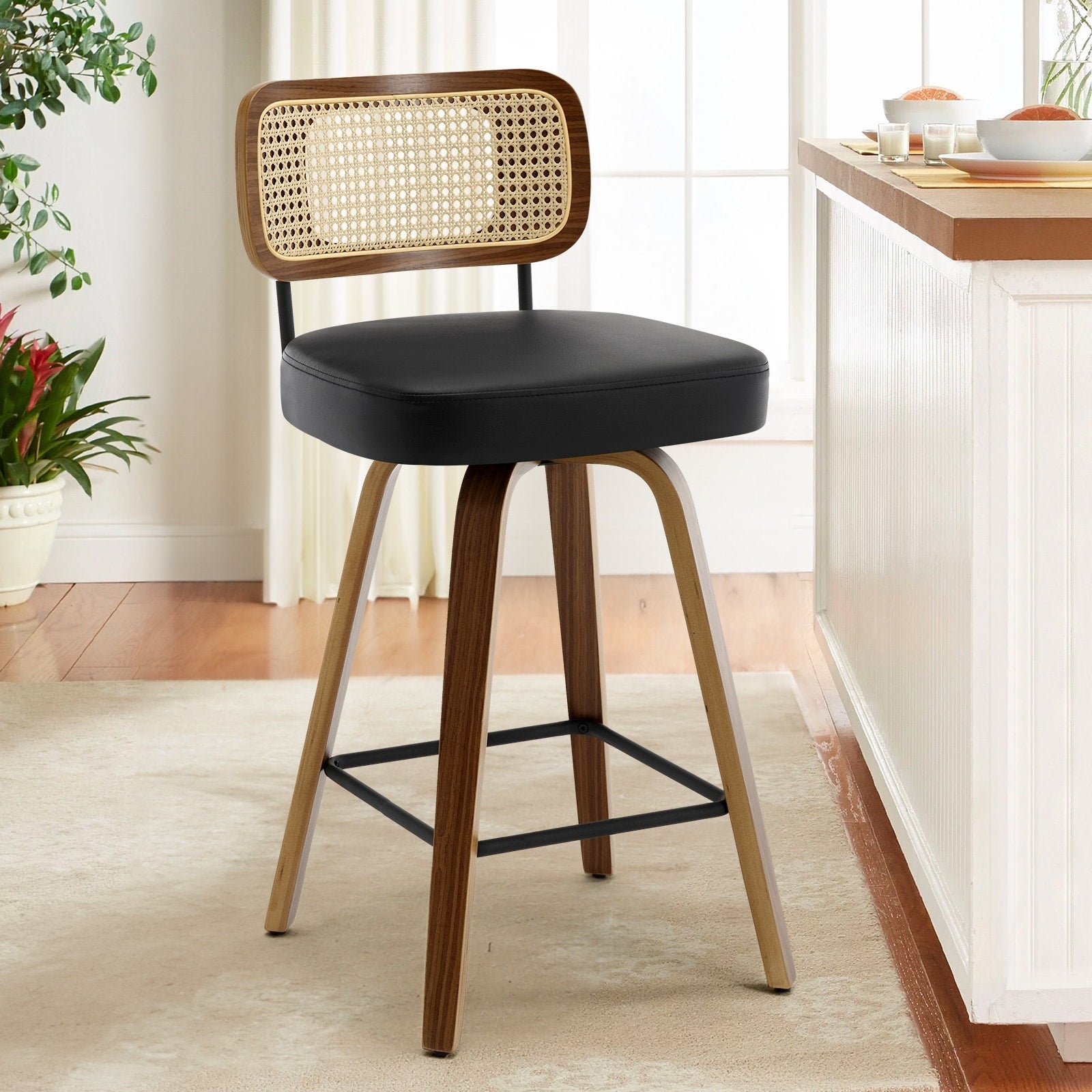 Tabourets de bar pivotants 26/29 avec pieds en bois courbé
