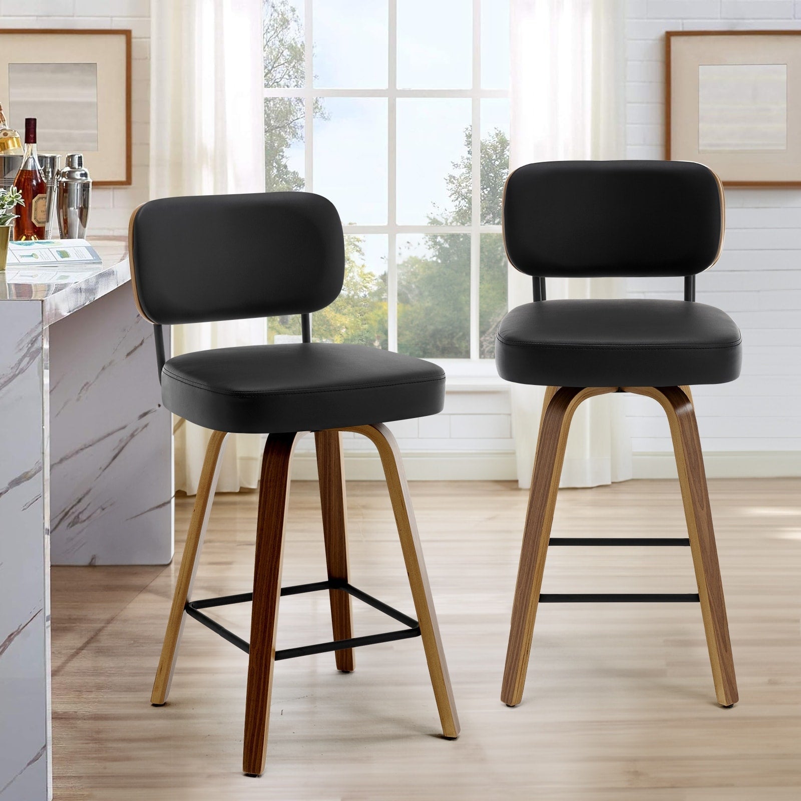 Tabourets de bar pivotants 26/29 avec pieds en bois courbé