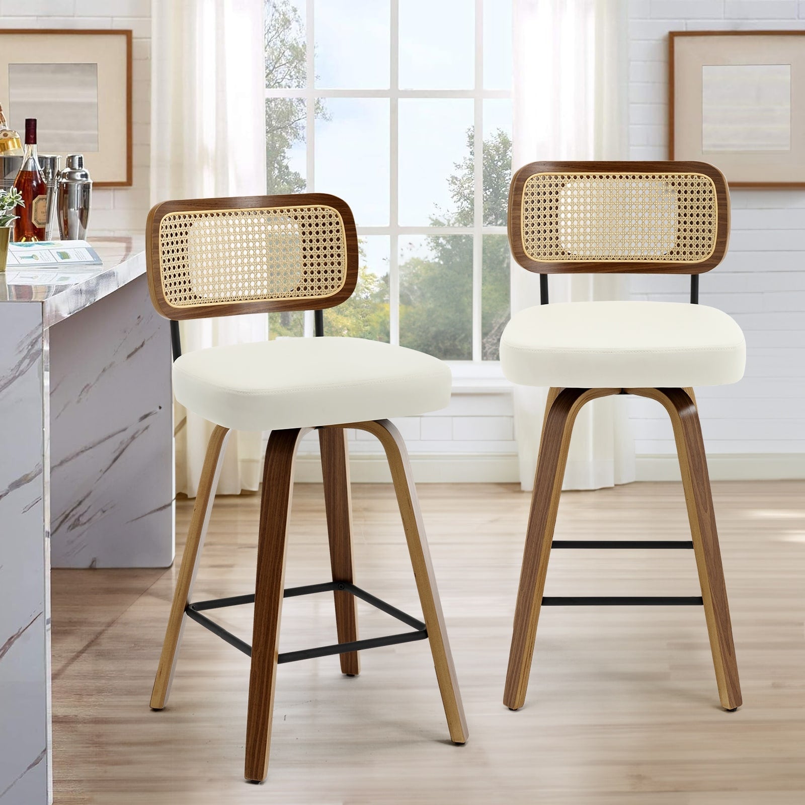 Tabourets de bar pivotants 26/29 avec pieds en bois courbé