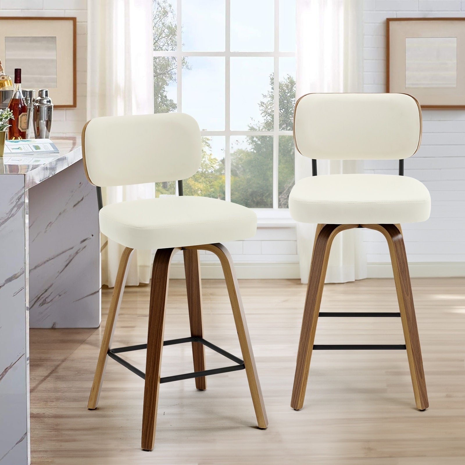 Tabourets de bar pivotants 26/29 avec pieds en bois courbé