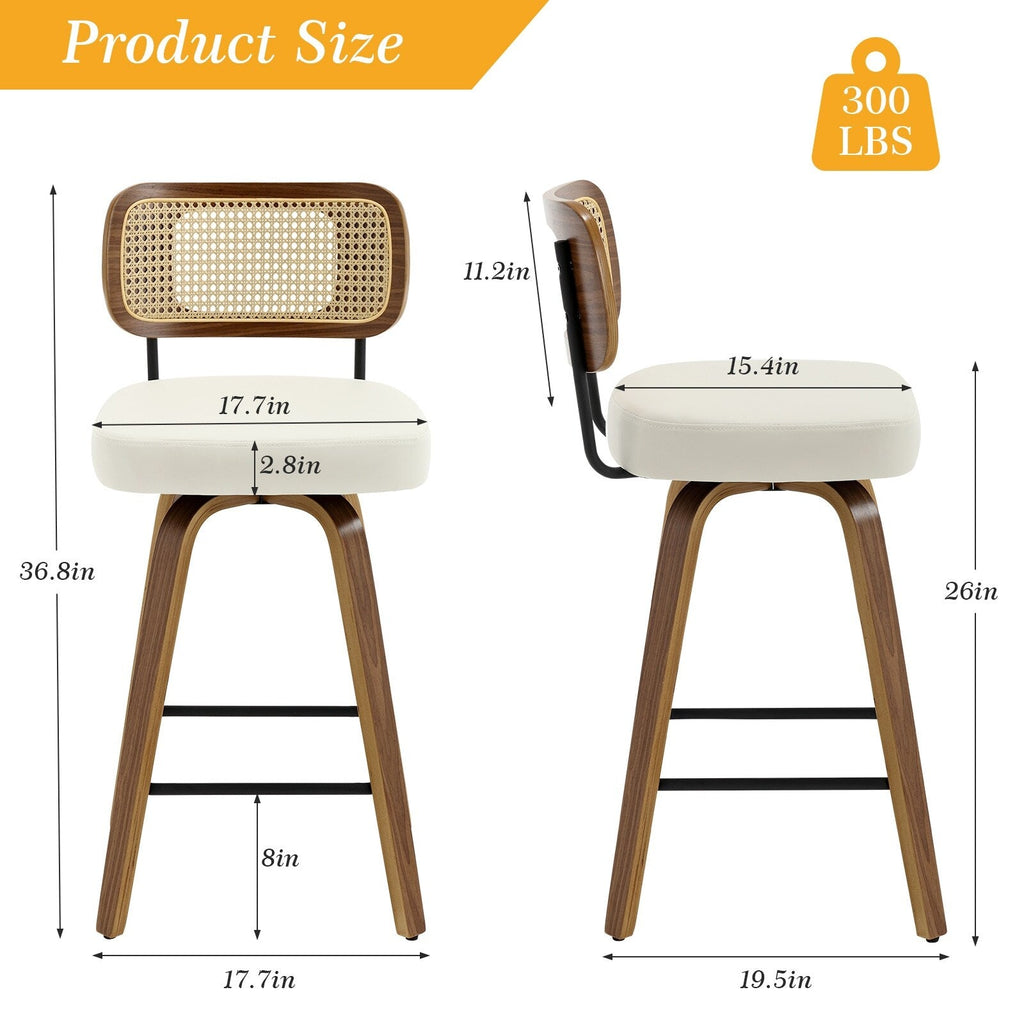 Tabourets de bar pivotants 26/29 avec pieds en bois courbé