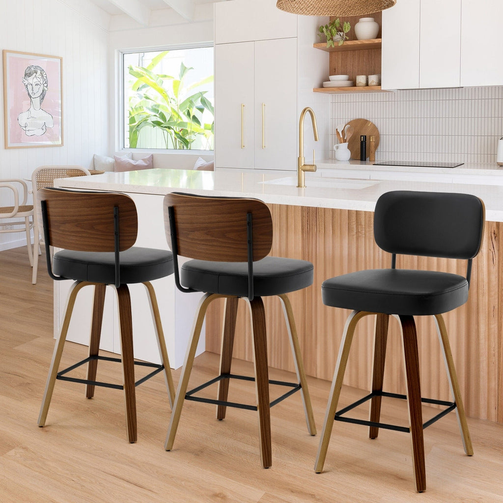 Tabourets de bar pivotants 26/29 avec pieds en bois courbé
