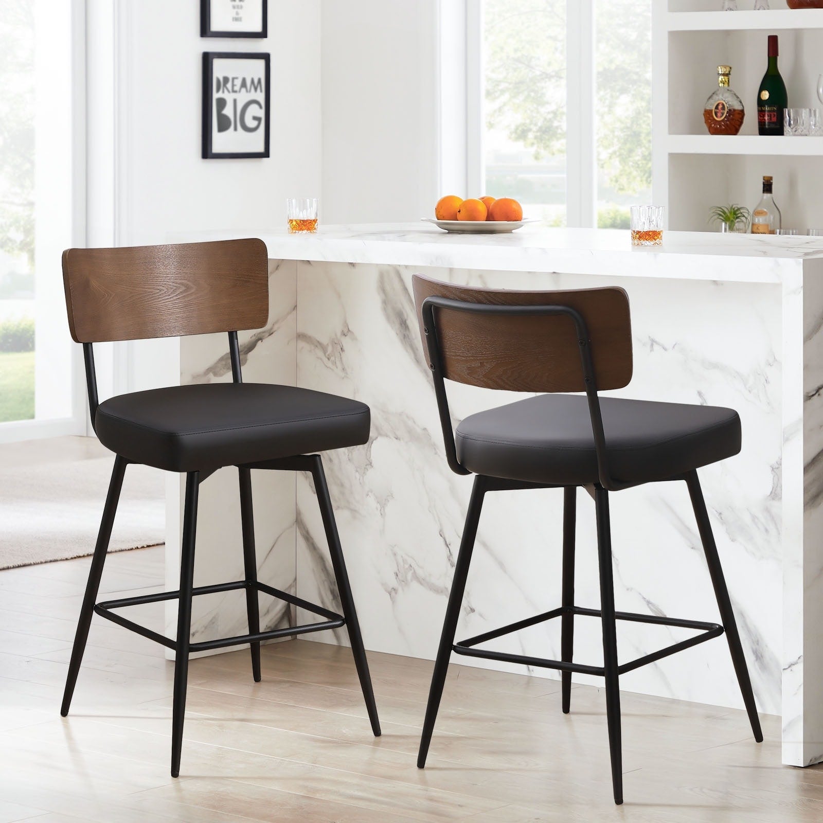 Lot de 2/3/4 tabourets de bar/comptoir pivotants rembourrés en similicuir