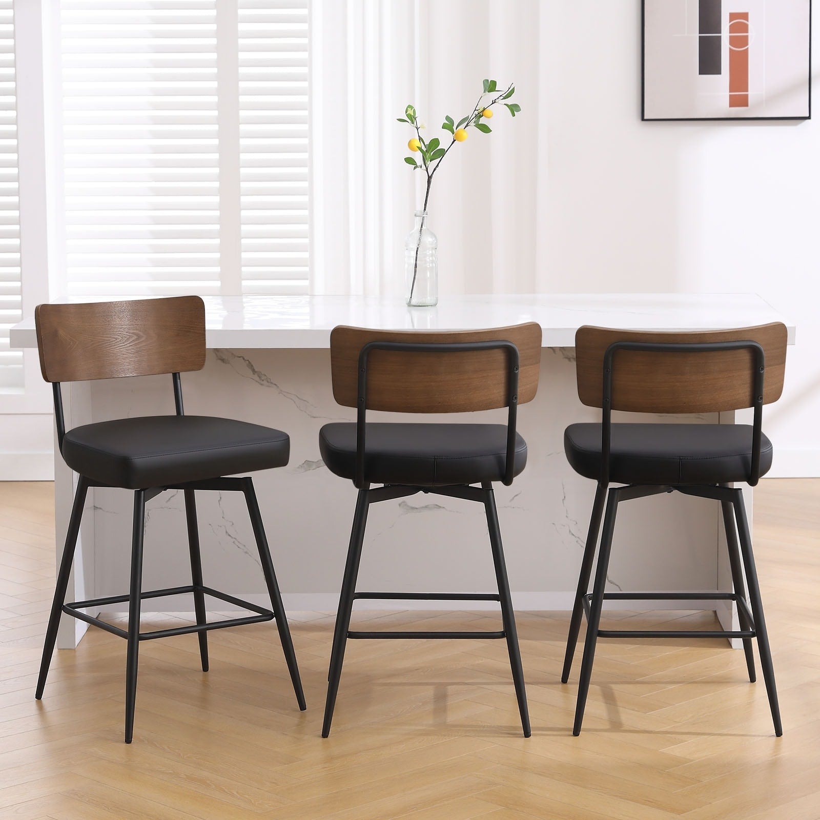Lot de 2/3/4 tabourets de bar/comptoir pivotants rembourrés en similicuir