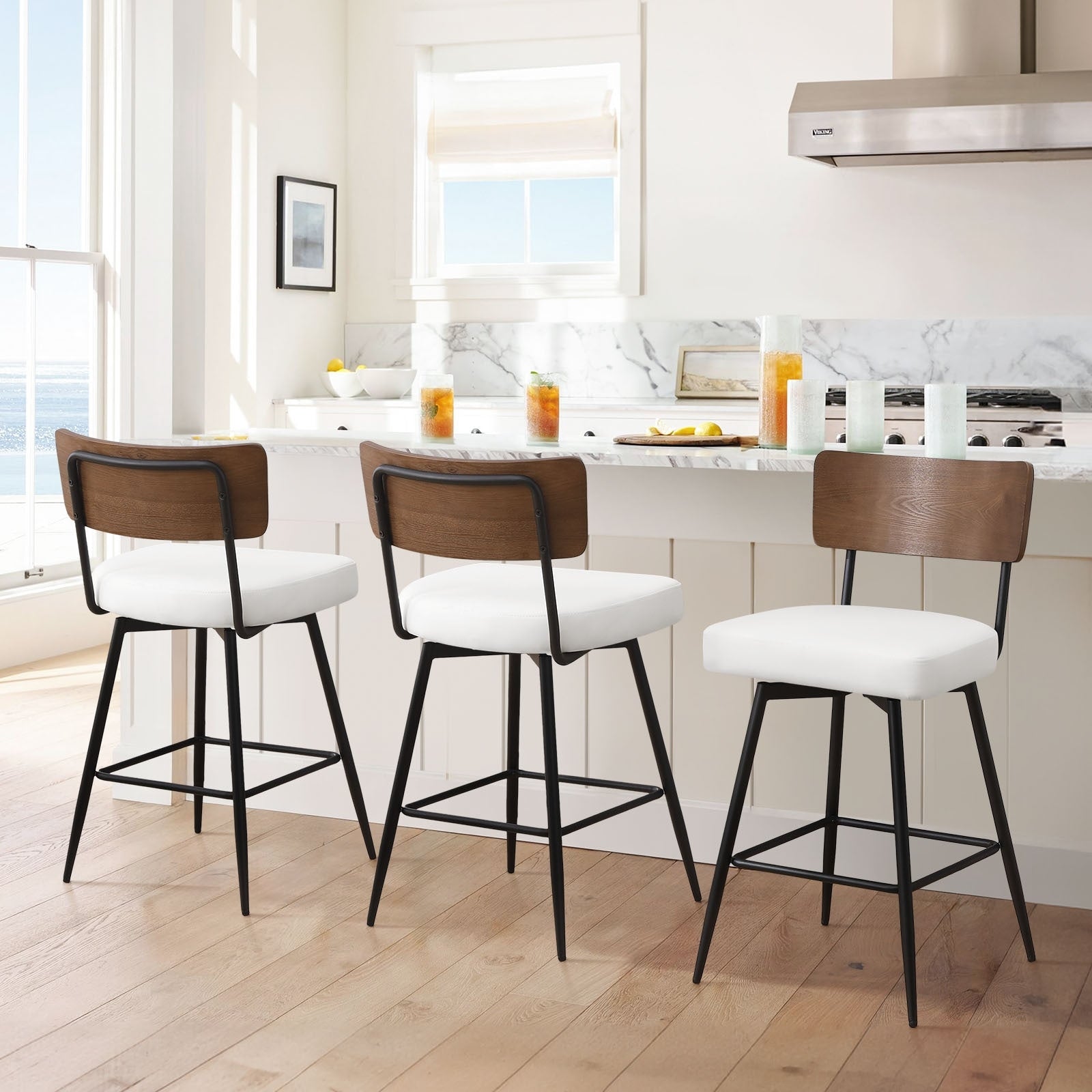 Lot de 2/3/4 tabourets de bar/comptoir pivotants rembourrés en similicuir