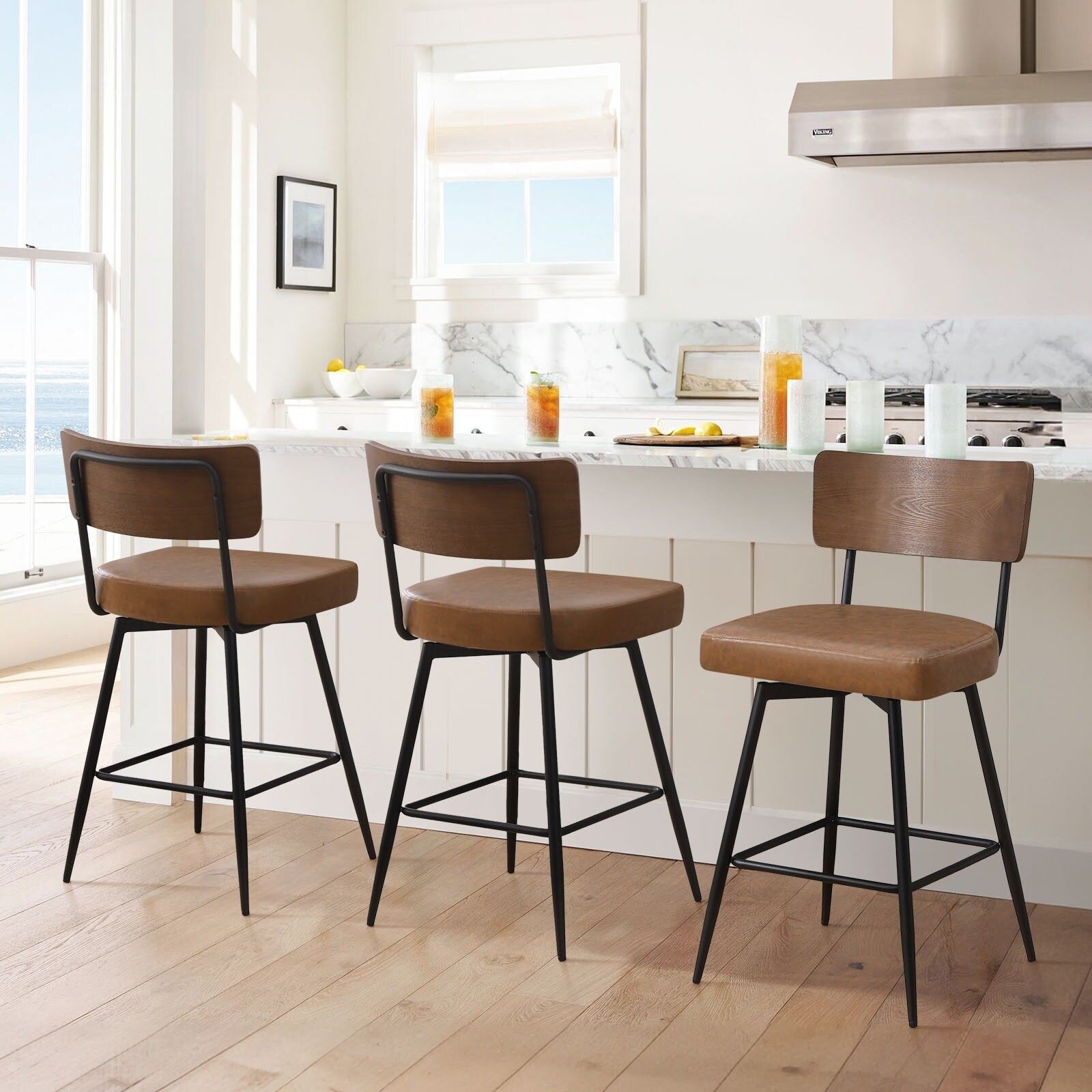 Lot de 2/3/4 tabourets de bar/comptoir pivotants rembourrés en similicuir