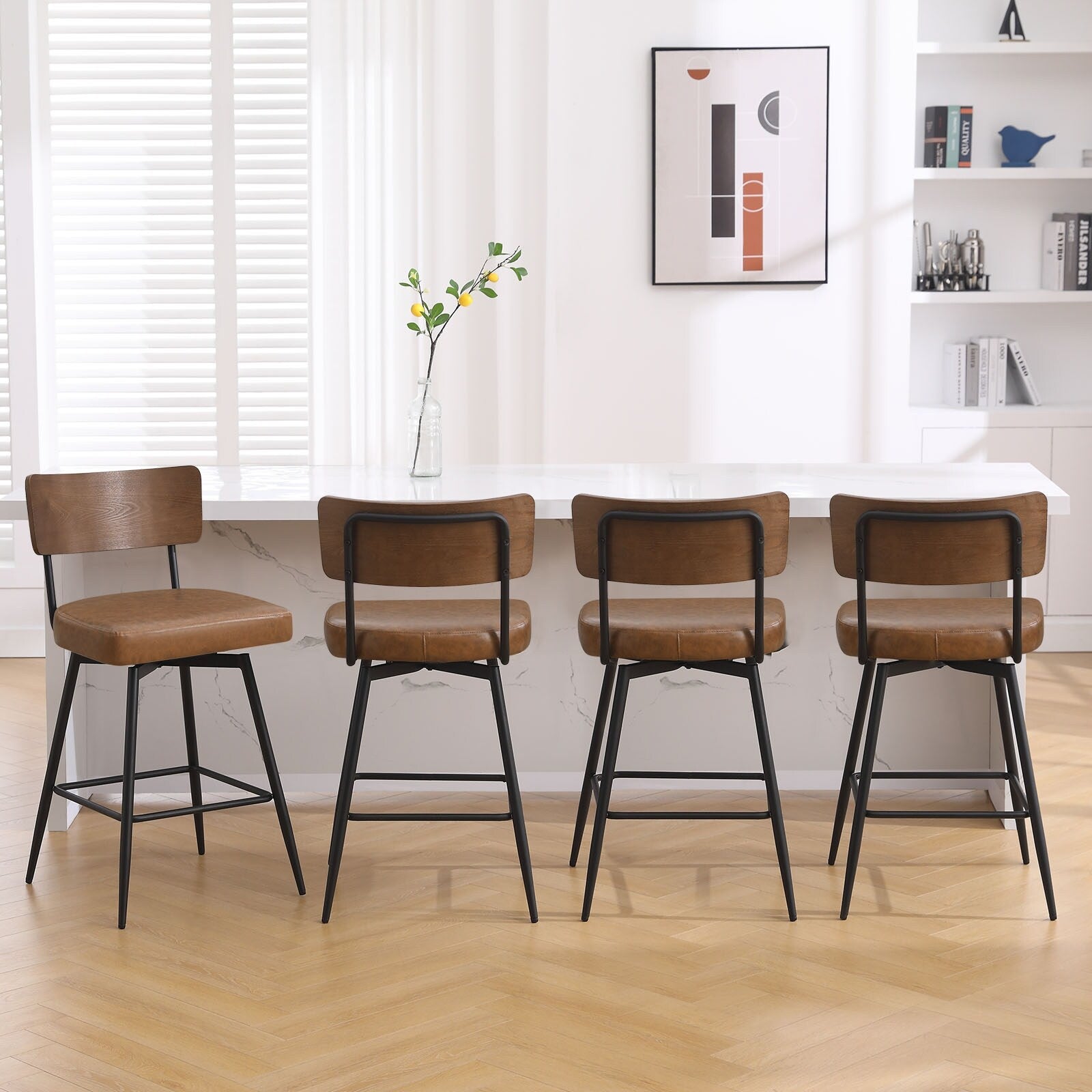 Lot de 2/3/4 tabourets de bar/comptoir pivotants rembourrés en similicuir