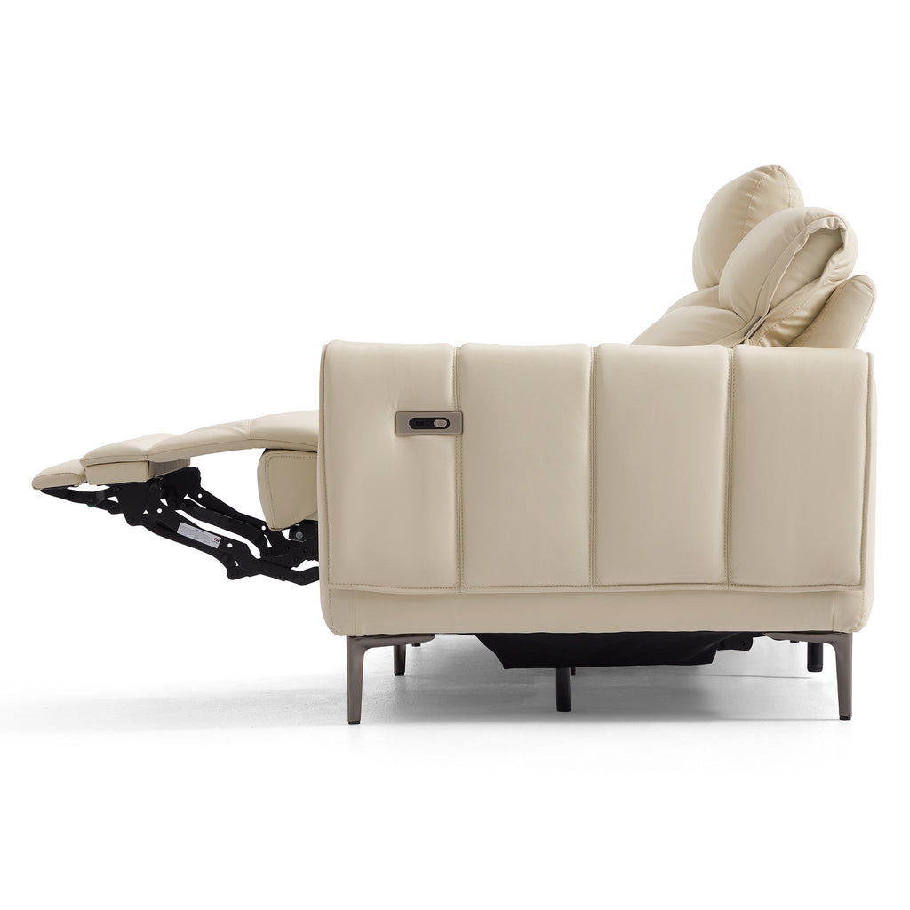 Canapé-lit inclinable électrique en cuir beige Louis