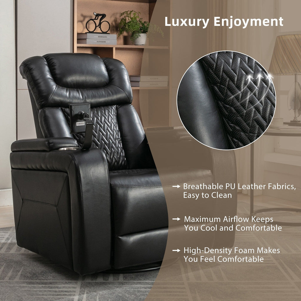 Fauteuil inclinable électrique pivotant à 270 degrés en cuir PU, siège individuel, fauteuil inclinable pour home cinéma avec dossier confortable et plateau