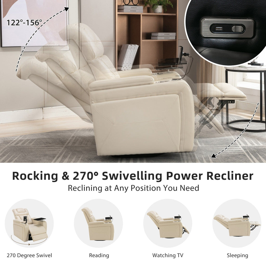 Fauteuil inclinable électrique pivotant à 270 degrés en cuir PU, siège individuel, fauteuil inclinable pour home cinéma avec dossier confortable et plateau