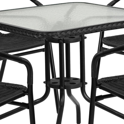 Ensemble de 5 tables carrées et chaises en rotin pour patio intérieur/extérieur - 28 L x 28 P x 28 H