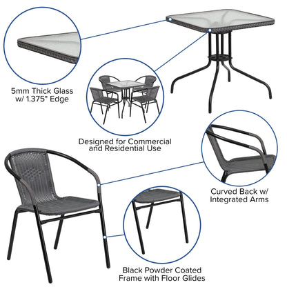 Ensemble de 5 tables carrées et chaises en rotin pour patio intérieur/extérieur - 28 L x 28 P x 28 H