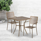 Ensemble de table de patio carrée en acier de 28 po pour intérieur et extérieur avec 2 chaises à dossier carré