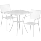 Ensemble de table de patio carrée en acier de 28 po pour intérieur et extérieur avec 2 chaises à dossier carré