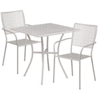 Ensemble de table de patio carrée en acier de 28 po pour intérieur et extérieur avec 2 chaises à dossier carré