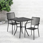 Ensemble de table de patio carrée en acier de 28 po pour intérieur et extérieur avec 2 chaises à dossier carré