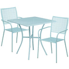 Ensemble de table de patio carrée en acier de 28 po pour intérieur et extérieur avec 2 chaises à dossier carré
