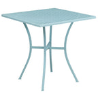 Ensemble de table de patio carrée en acier de 28 po pour intérieur et extérieur avec 2 chaises à dossier carré