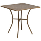 Ensemble de table de patio carrée en acier de 28 po pour intérieur et extérieur avec 2 chaises à dossier carré