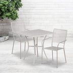 Ensemble de table de patio carrée en acier de 28 po pour intérieur et extérieur avec 2 chaises à dossier carré