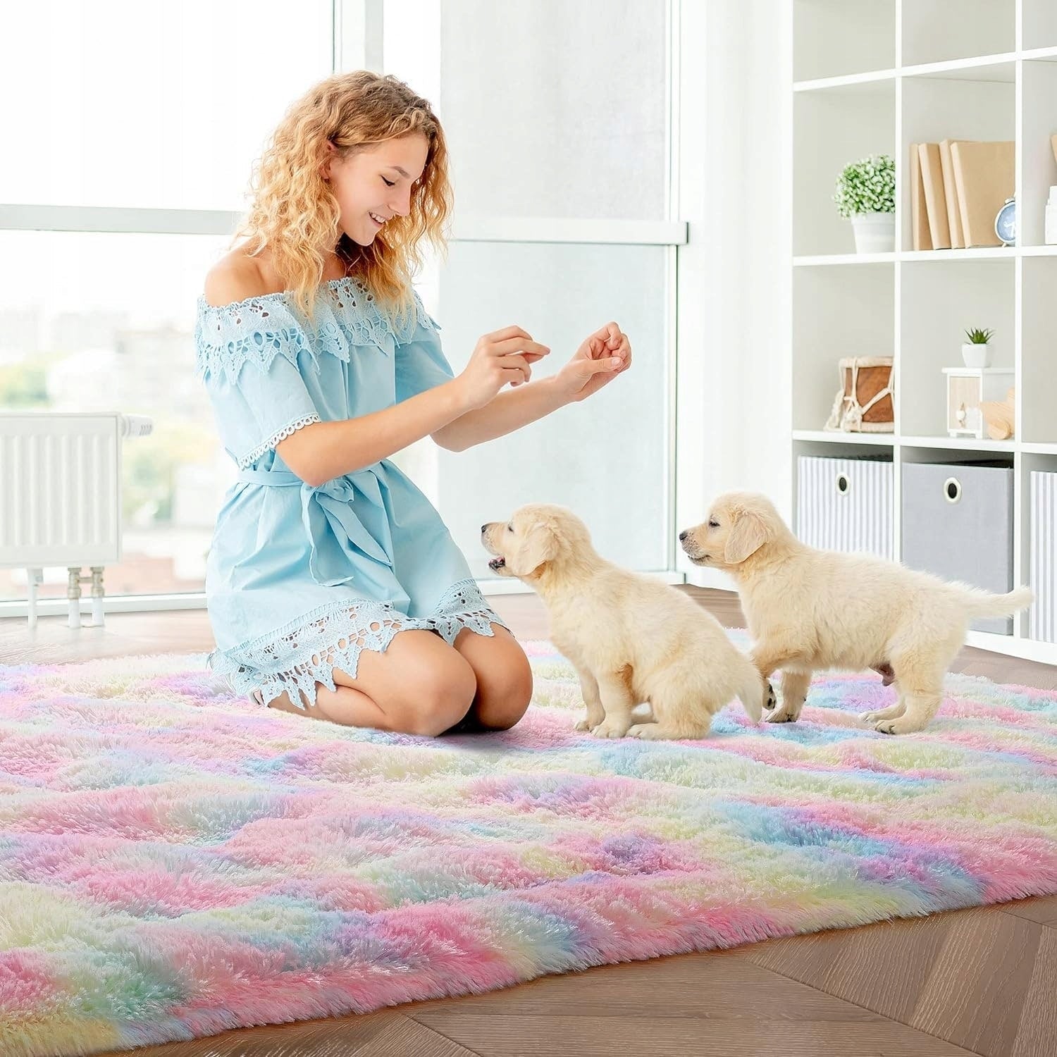 Tapis de jeu arc-en-ciel moelleux pour chambre d'enfant