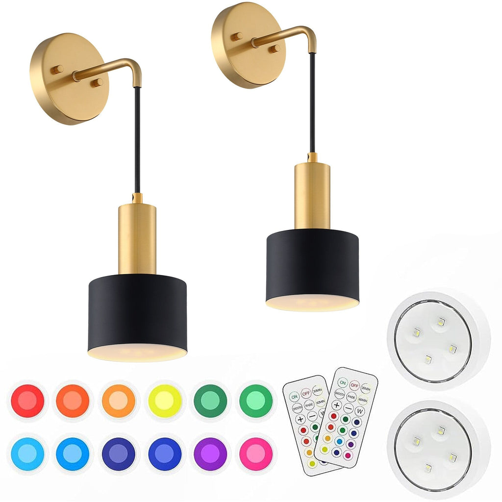 Lot de 2 appliques murales sans fil 13 LED RVB à piles avec télécommande