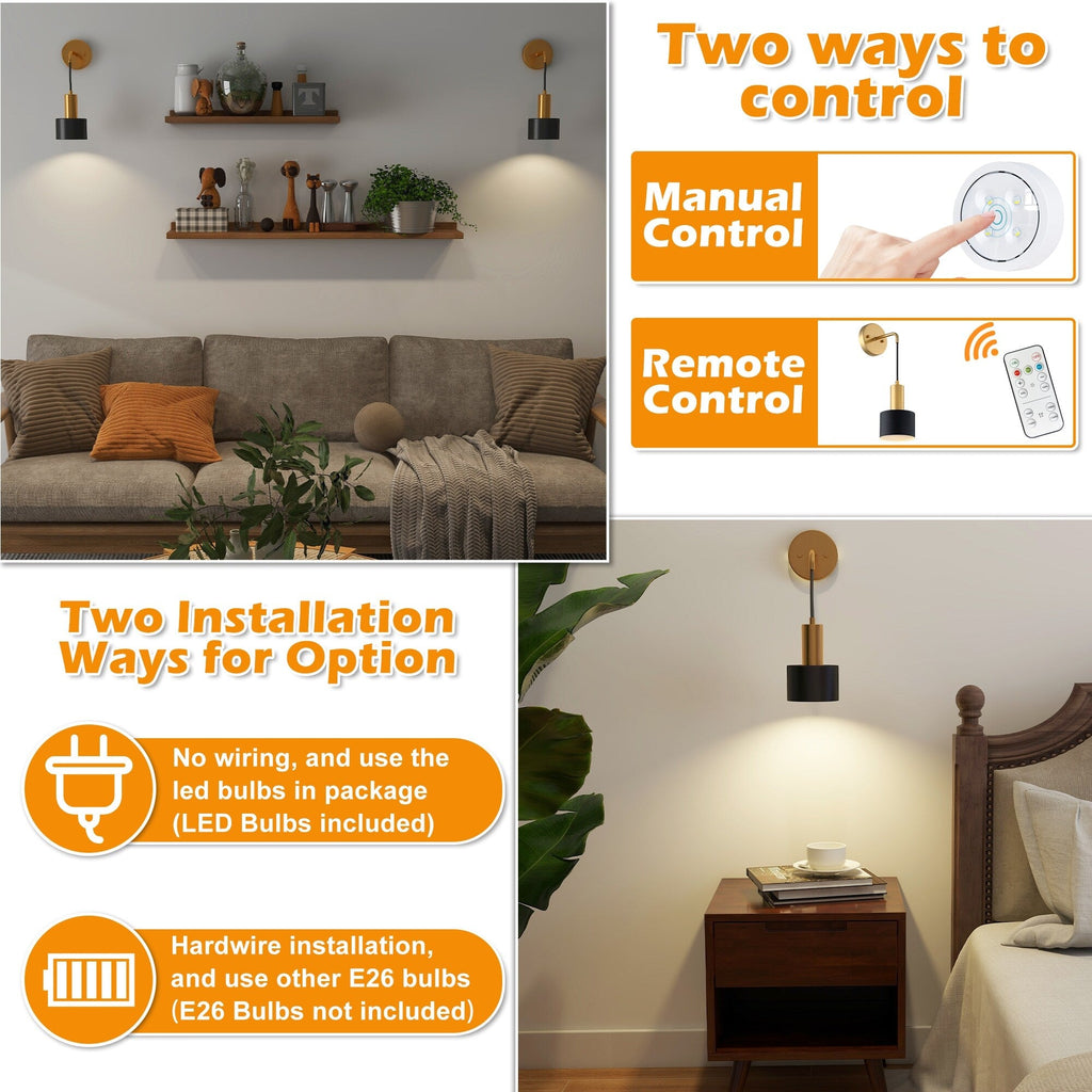 Lot de 2 appliques murales sans fil 13 LED RVB à piles avec télécommande