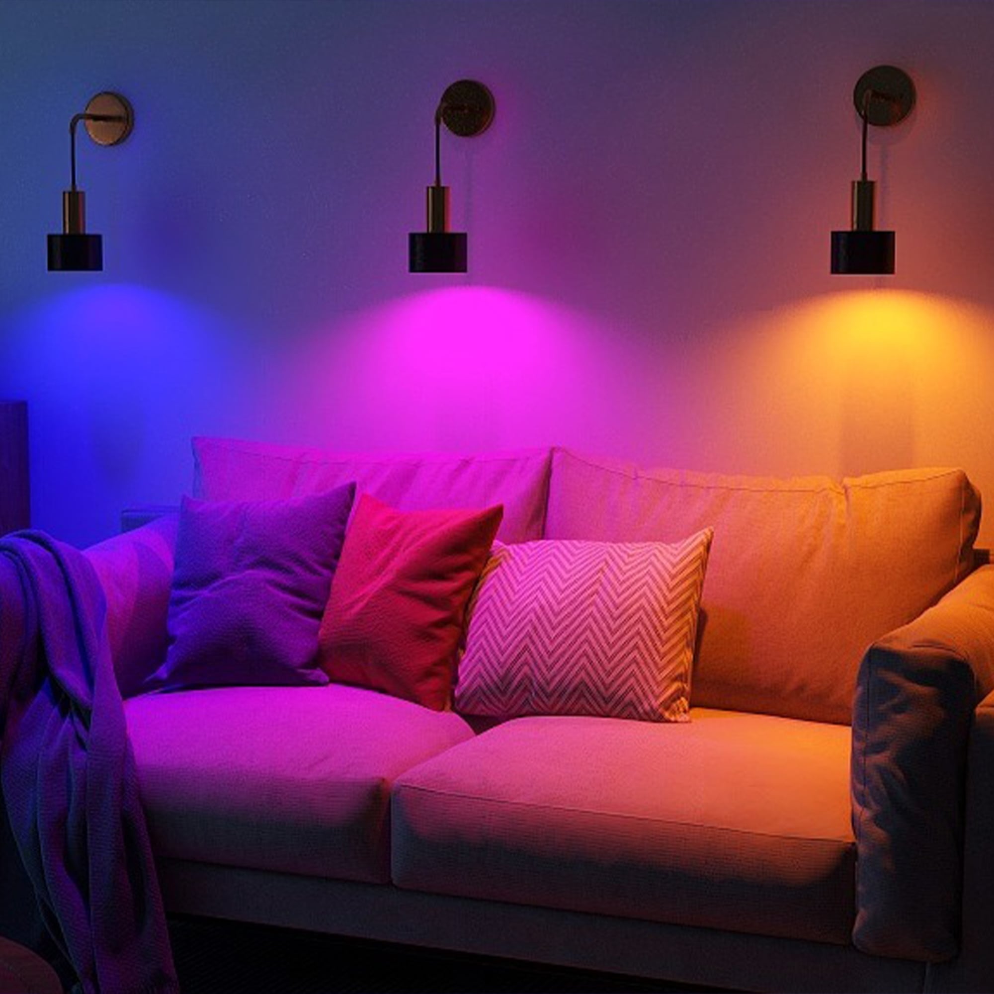 Lot de 2 appliques murales sans fil 13 LED RVB à piles avec télécommande