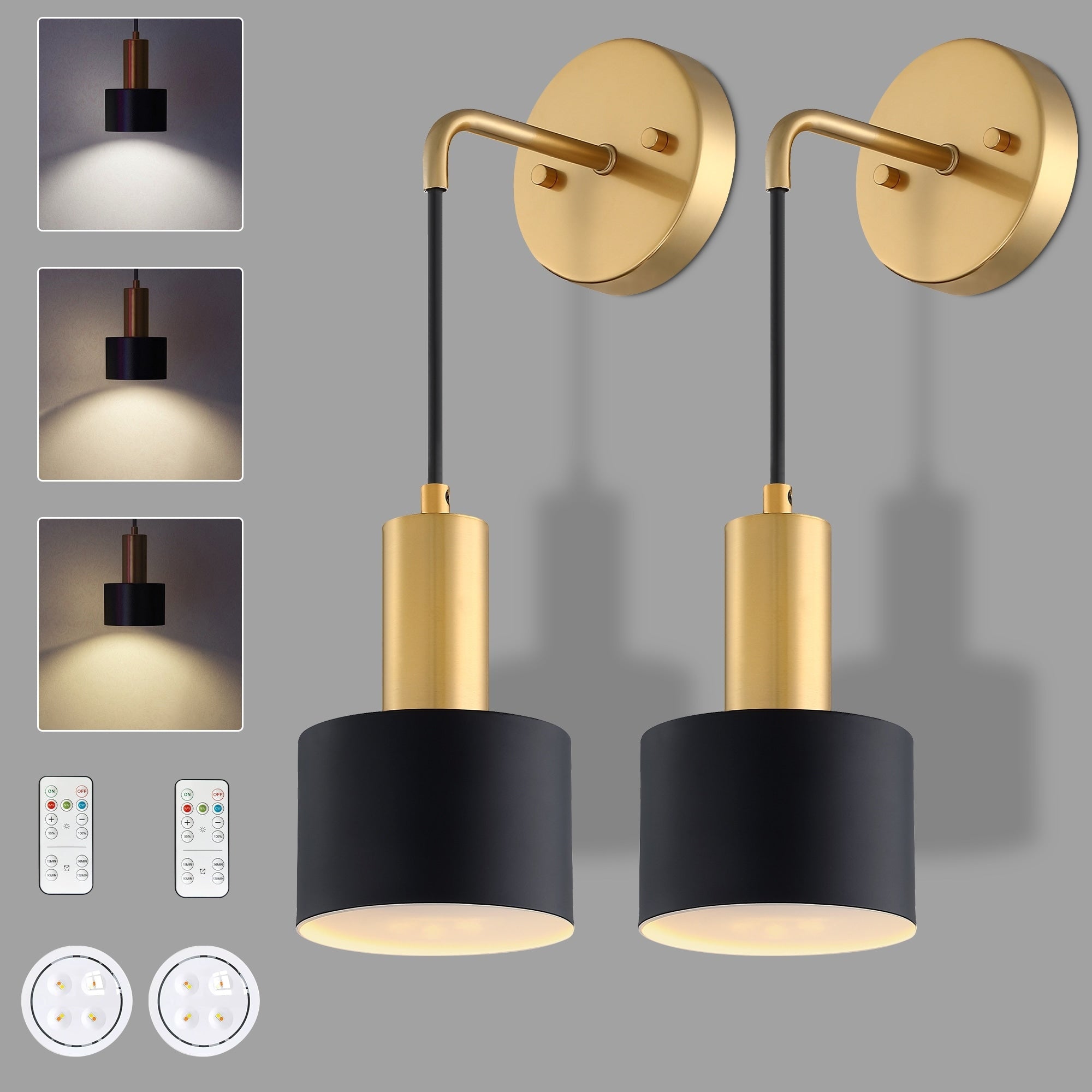 Lot de 2 appliques murales sans fil 13 LED RVB à piles avec télécommande