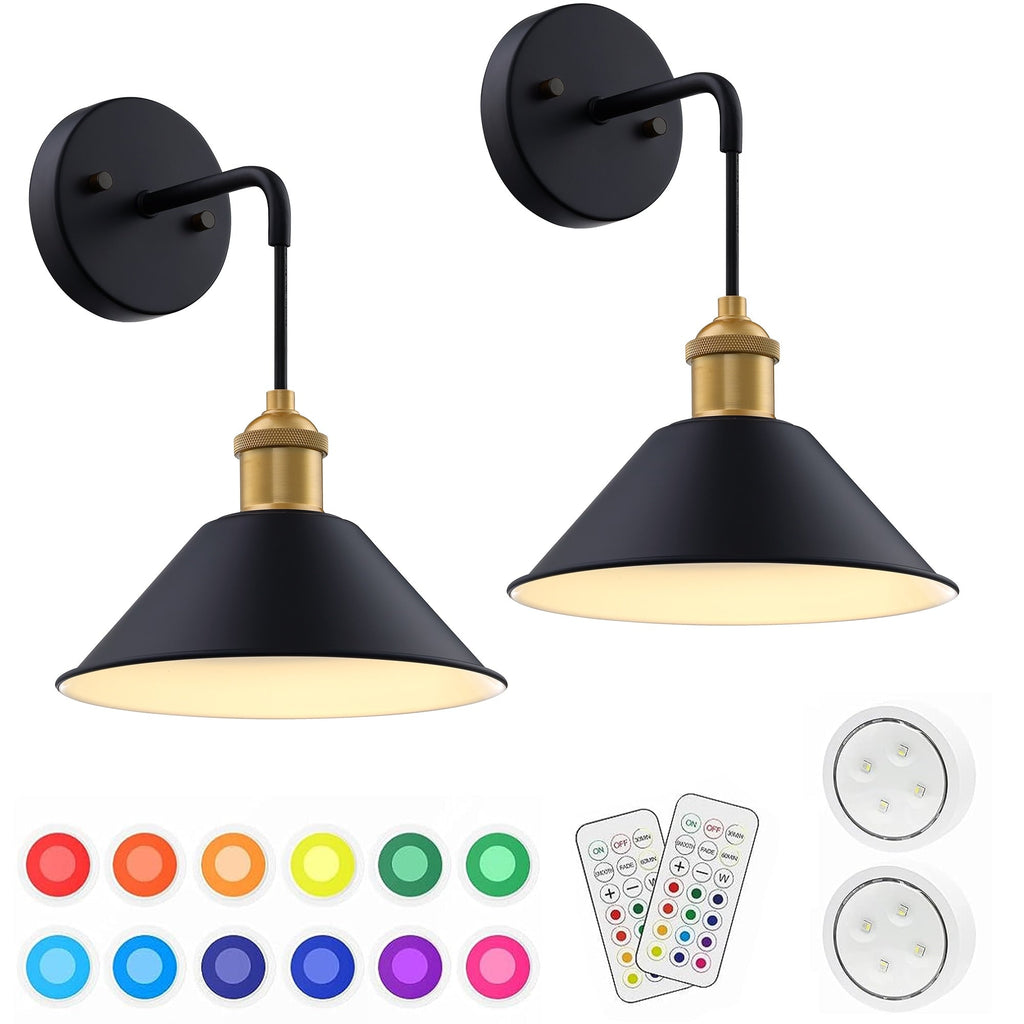 Lot de 2 appliques murales à piles avec télécommande