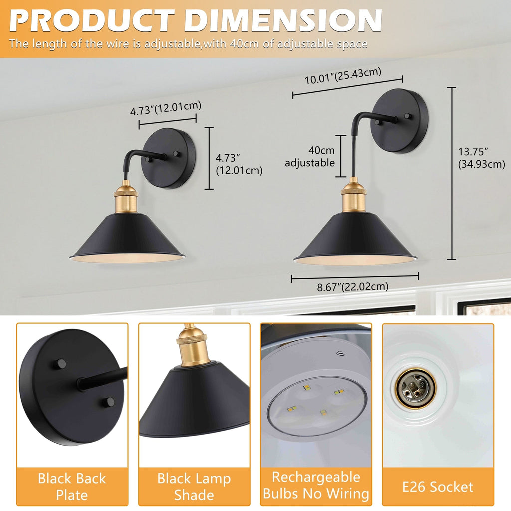 Lot de 2 appliques murales à piles avec télécommande