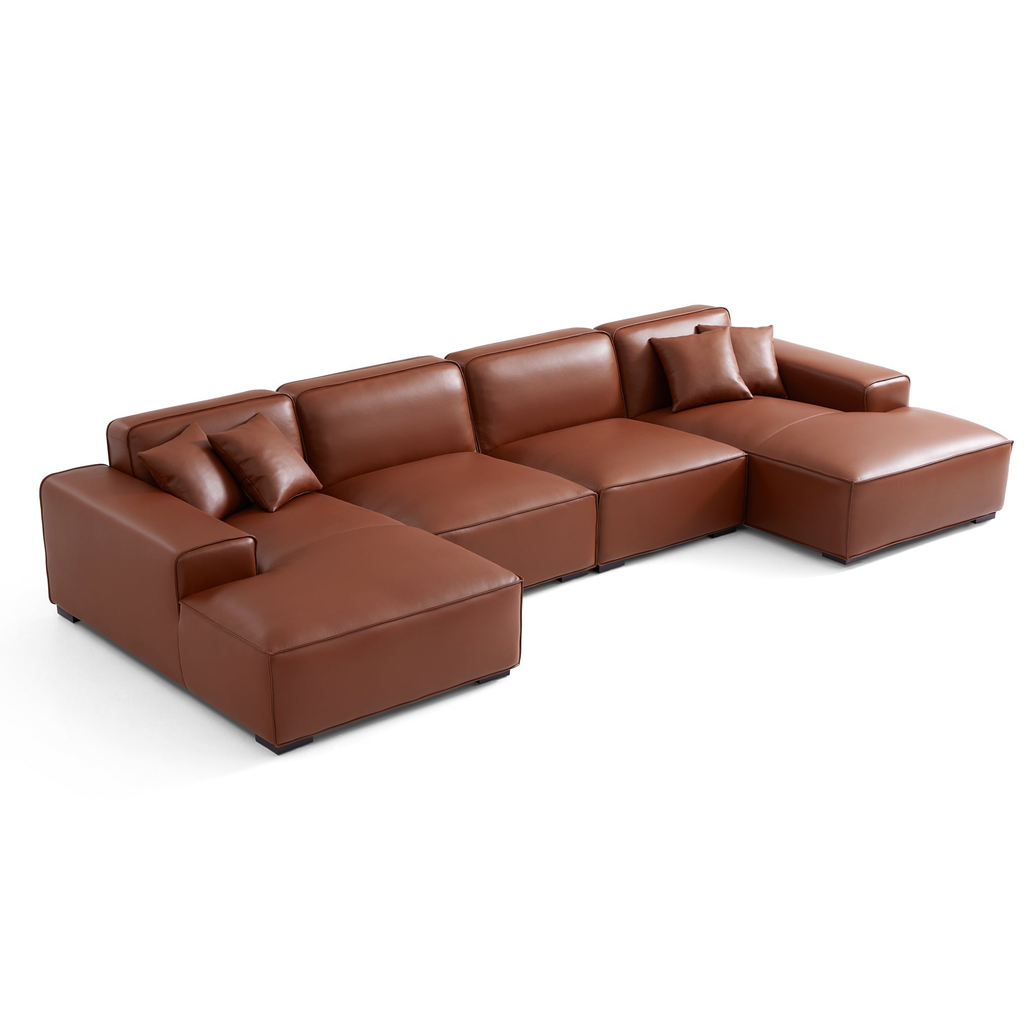 Domus Modular Brown Leather Double Chaise Sectional