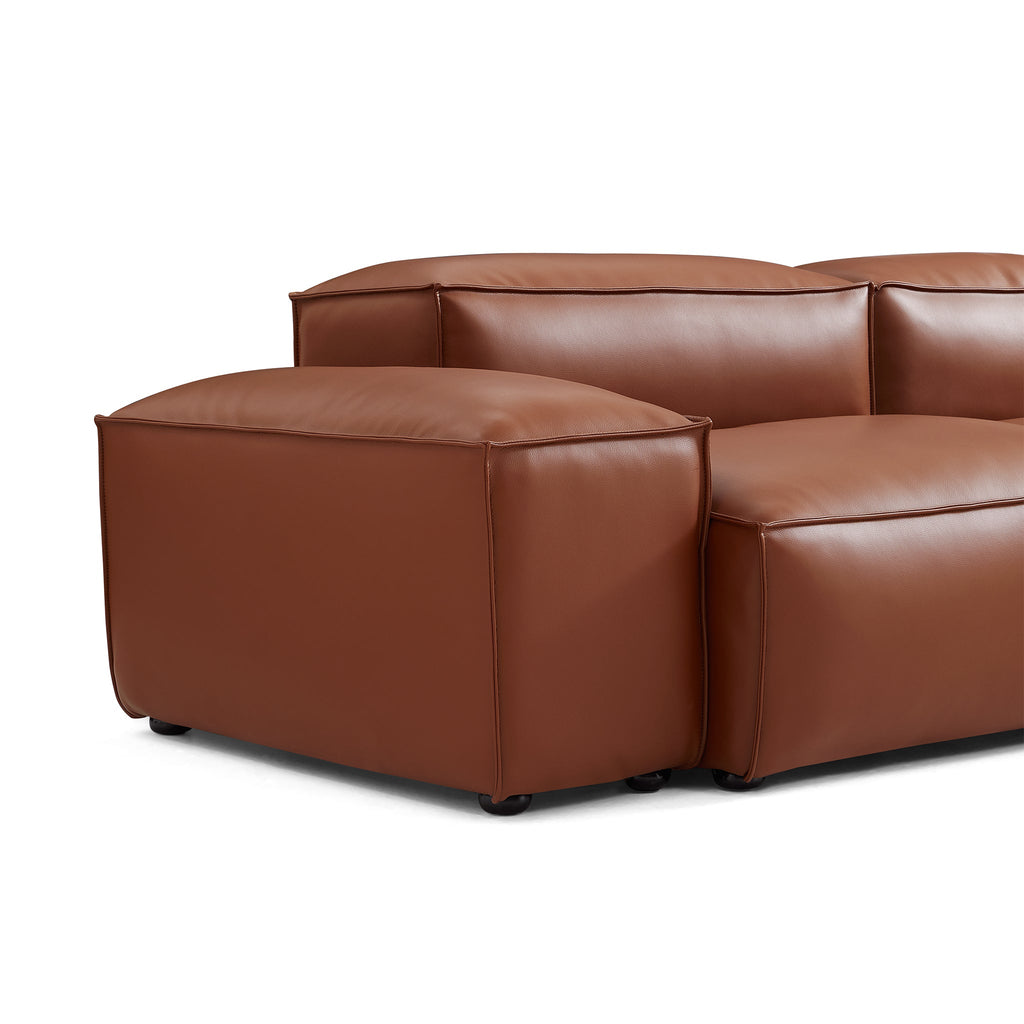 Cube Modular Brown Genuine Leather Double Chaise Sectional