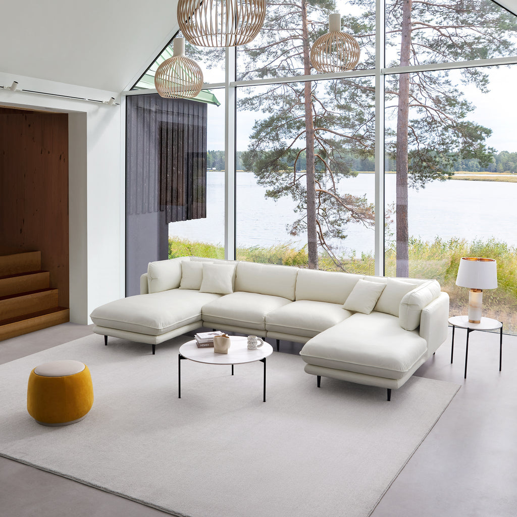 Vanilla White Leather U-Shaped Sectional