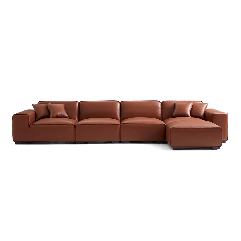 Domus Modular Khaki Leather Sofa and Ottoman