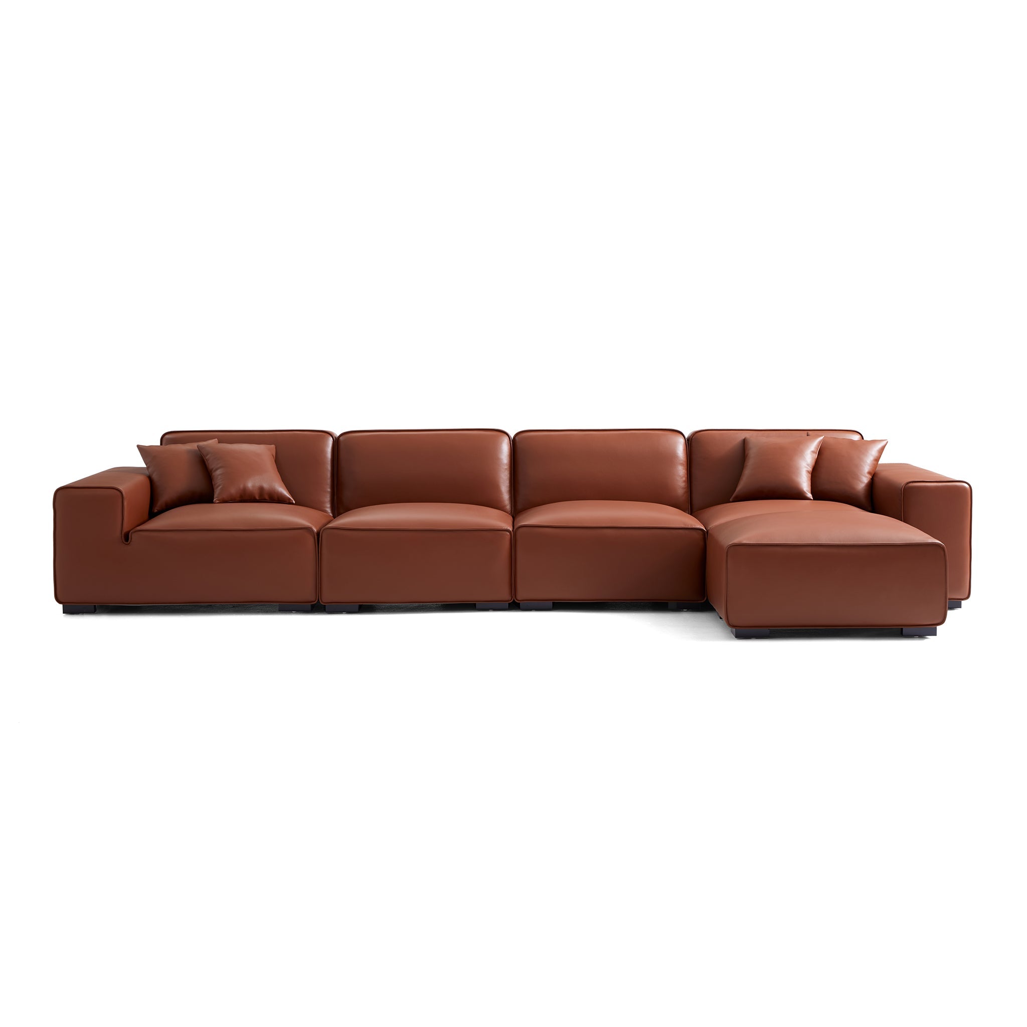 Domus Modular Khaki Leather Sofa and Ottoman