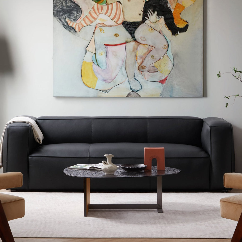 Brancaster Black Genuine Leather Tuxedo Sofa